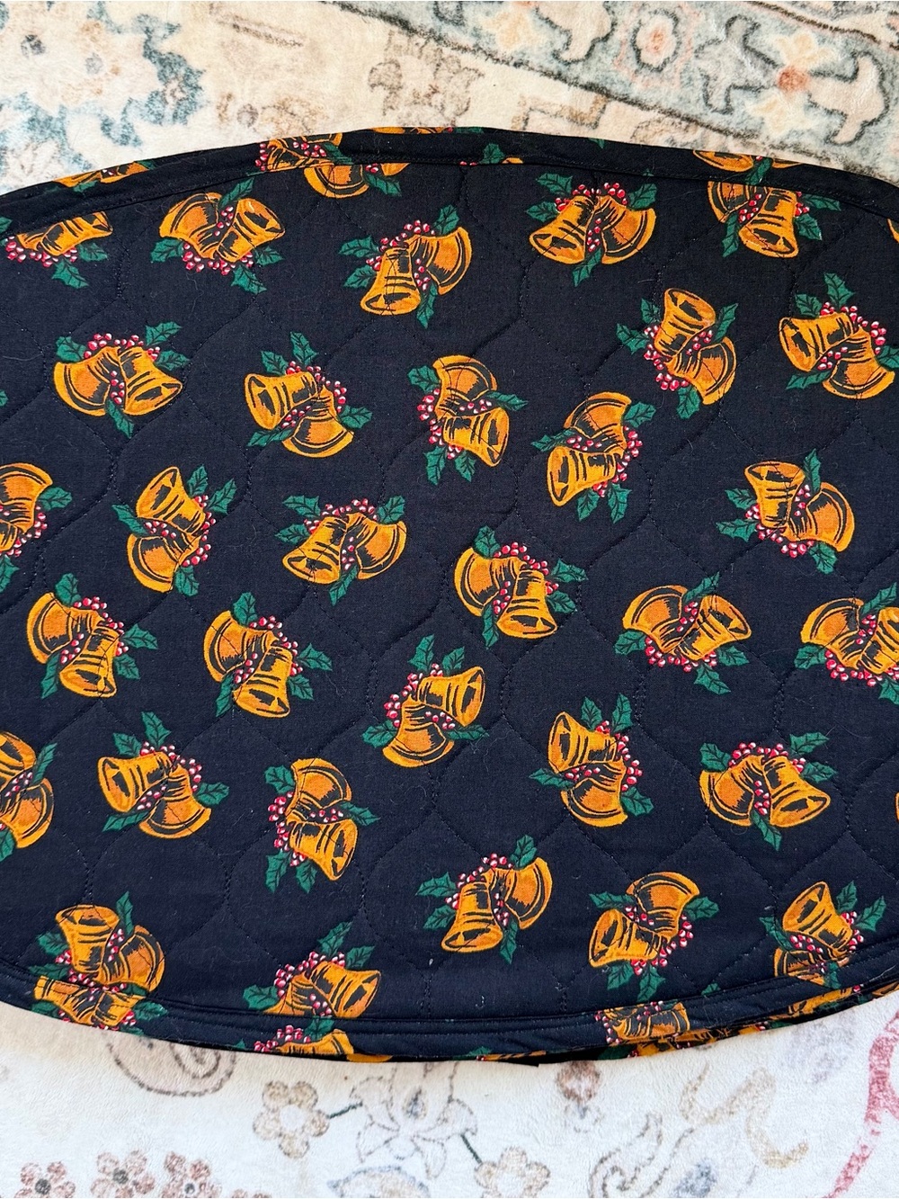Vintage Quilted Christmas Holiday Bells and Holly Placemats (set of 7)